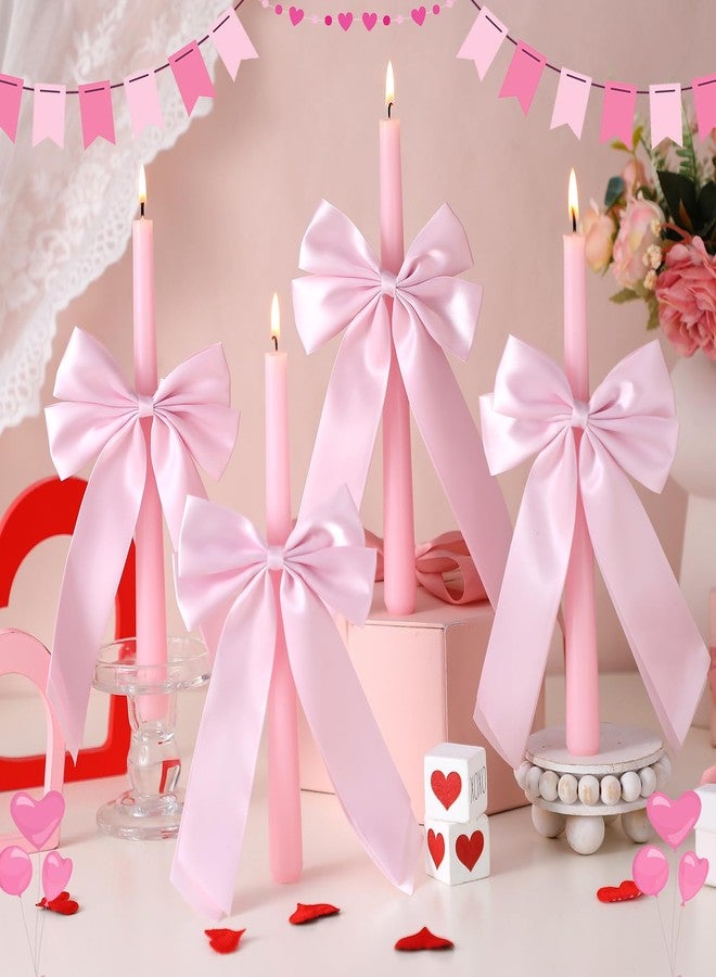 Conelist 4 Pcs Coquette Bow Taper Candles Valentine's Day Taper Candles Coquette Wedding Candles Decor 10 Inch Smokeless Unscented Candle for Valentine Bachelorette Bridal Wedding Party (Pink) - Image 4