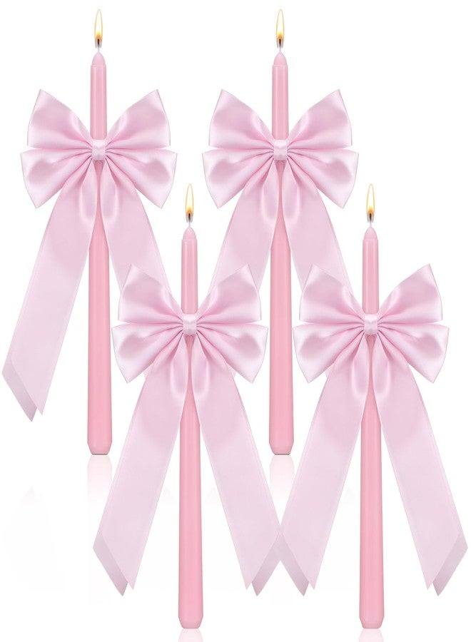 Conelist 4 Pcs Coquette Bow Taper Candles Valentine's Day Taper Candles Coquette Wedding Candles Decor 10 Inch Smokeless Unscented Candle for Valentine Bachelorette Bridal Wedding Party (Pink) - Image 1