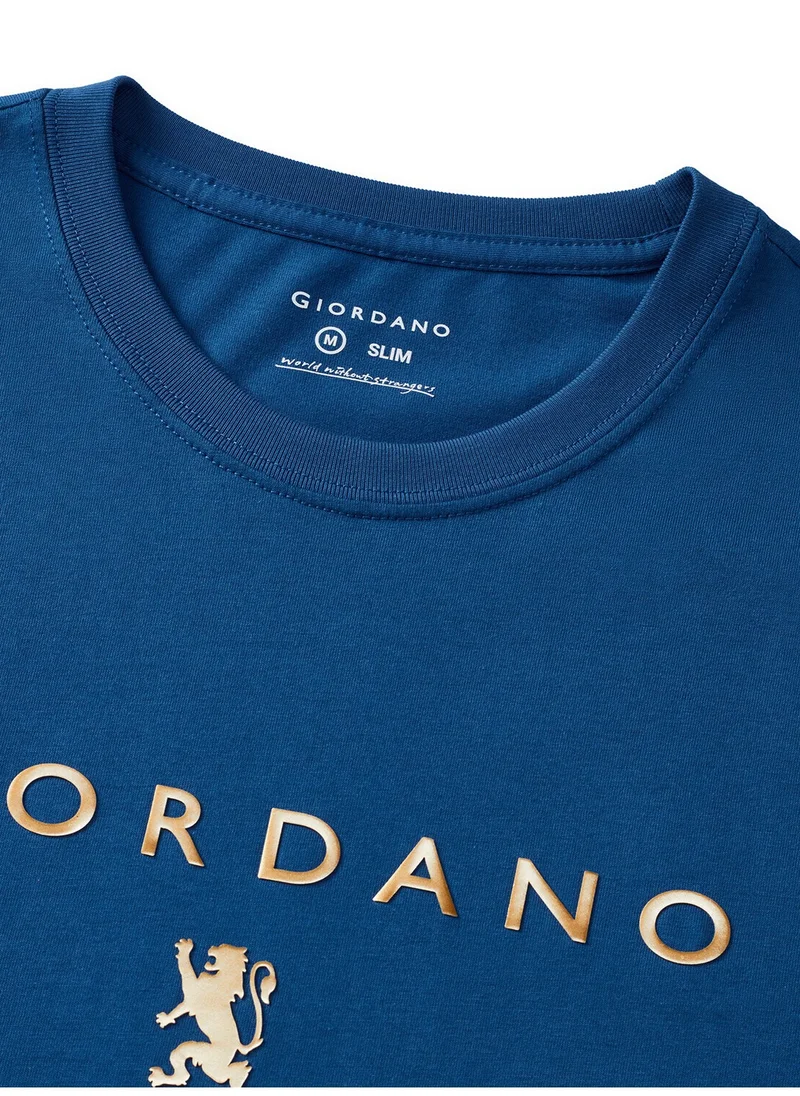 جيوردانو Men's Short Sleeve Print Tee Blue