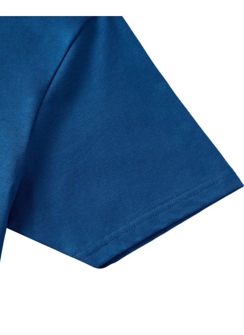 جيوردانو Men's Short Sleeve Print Tee Blue