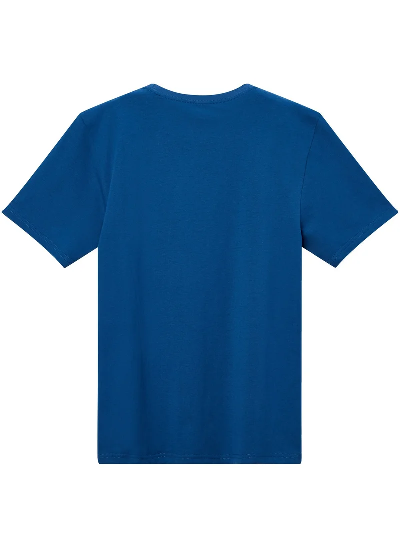 جيوردانو Men's Short Sleeve Print Tee Blue