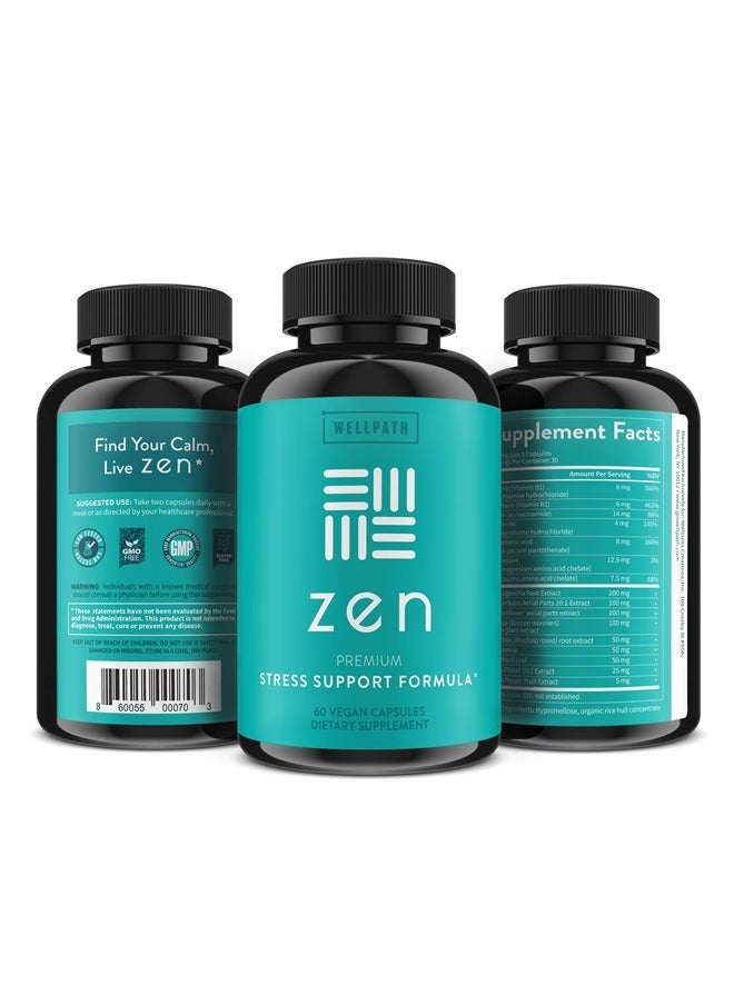 WellPath - Zen [Stress Relief Supplement] - Calm Mood, Stress & Energy Support | Ashwagandha Root, Rhodiola Rosea, Lemon Balm, L-Theanine | Premium Mood Support Supplements | Herbal Capsules, 60 Ct - Image 1