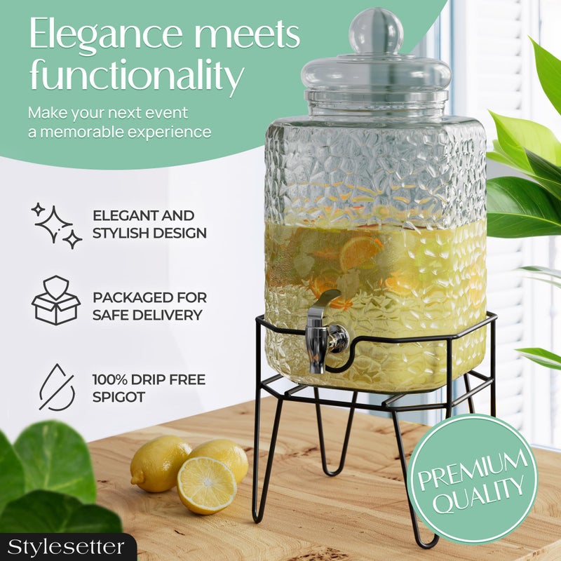 Style Setter Beverage Dispenser w/Stand (Set of 1), 1.5 Gallon Large Countertop Glass Drink Dispenser w/Spigot, Party Drink Dispenser for Sweet Tea Lemonade Punch Water, Juice Dispensers for Parties - Image 2