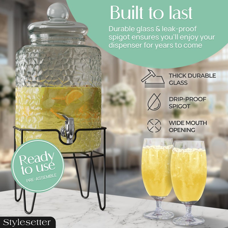 Style Setter Beverage Dispenser w/Stand (Set of 1), 1.5 Gallon Large Countertop Glass Drink Dispenser w/Spigot, Party Drink Dispenser for Sweet Tea Lemonade Punch Water, Juice Dispensers for Parties - Image 3
