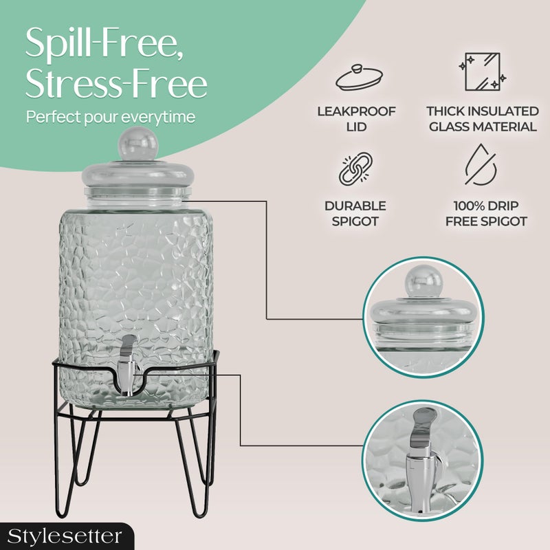 Style Setter Beverage Dispenser w/Stand (Set of 1), 1.5 Gallon Large Countertop Glass Drink Dispenser w/Spigot, Party Drink Dispenser for Sweet Tea Lemonade Punch Water, Juice Dispensers for Parties - Image 4