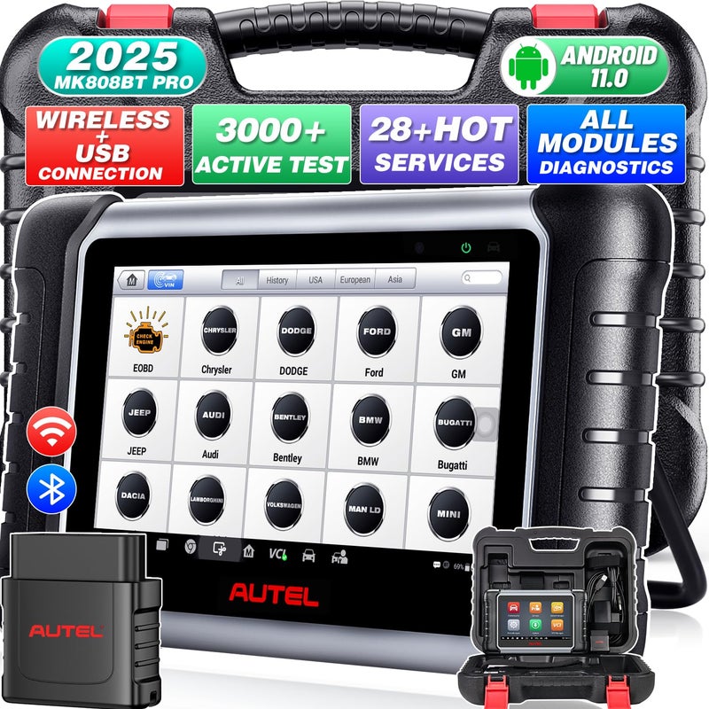 Autel Autel Scanner MaxiCOM MK808BT PRO 2025 Bidirectional Diagnostic Scan Tool as MK900BT 20 BT Ver of MK808S MX808S MX900 MK900 3000 Active Tests 28 Reset Injector Coding All Systems FCA OS 11