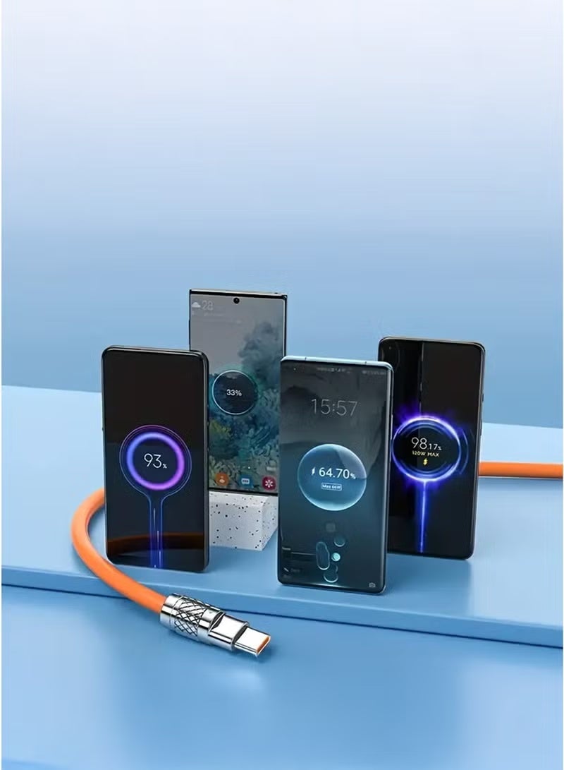 USB Type-C Quick Charge Cable 120W, 6A – 2m Silicone Fast Charging & Data Transfer Cable (EX120OGtype-c) - Image 3