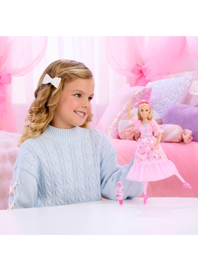 Barbie in the Nutcracker Clara Ballerina Doll in Pink Satin Dress with Puffed Sleeves, Articulated Ankles, and Toy Nutcracker​​ - Image 2