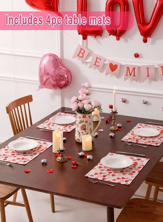 Multiwins Pink Red Love Valentine's Day Table Runner 13"x72" & 4 Pcs 12"x18" Placemats Sets with 12 Heart Balloons, Love Letter Balloons, Stickers & Blowing Straw for Home Party Decor - Image 5