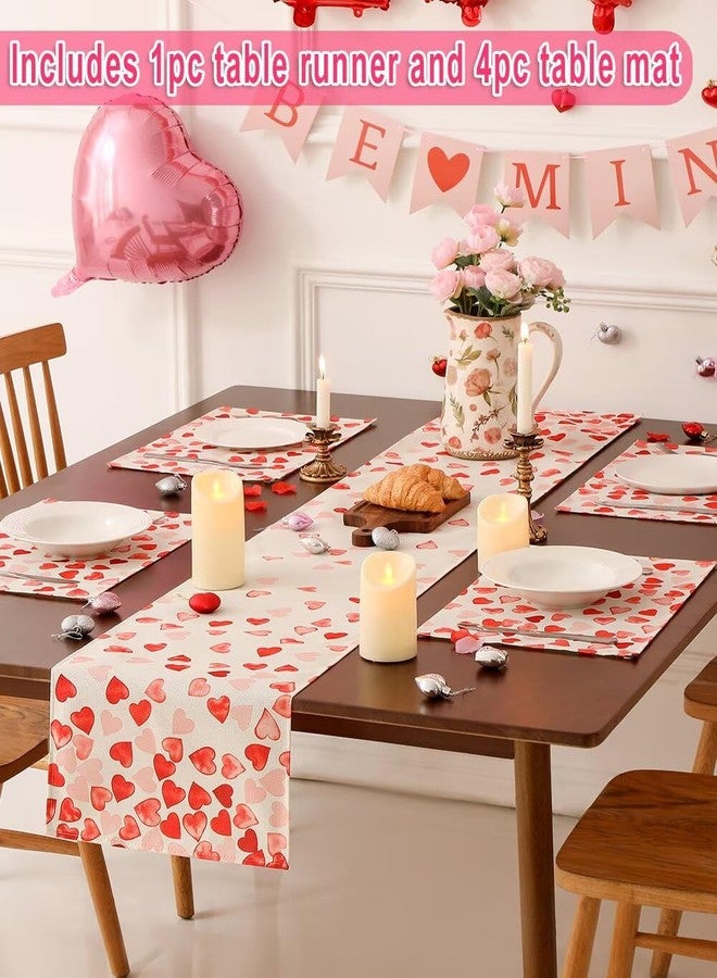 Multiwins Pink Red Love Valentine's Day Table Runner 13"x72" & 4 Pcs 12"x18" Placemats Sets with 12 Heart Balloons, Love Letter Balloons, Stickers & Blowing Straw for Home Party Decor - Image 3