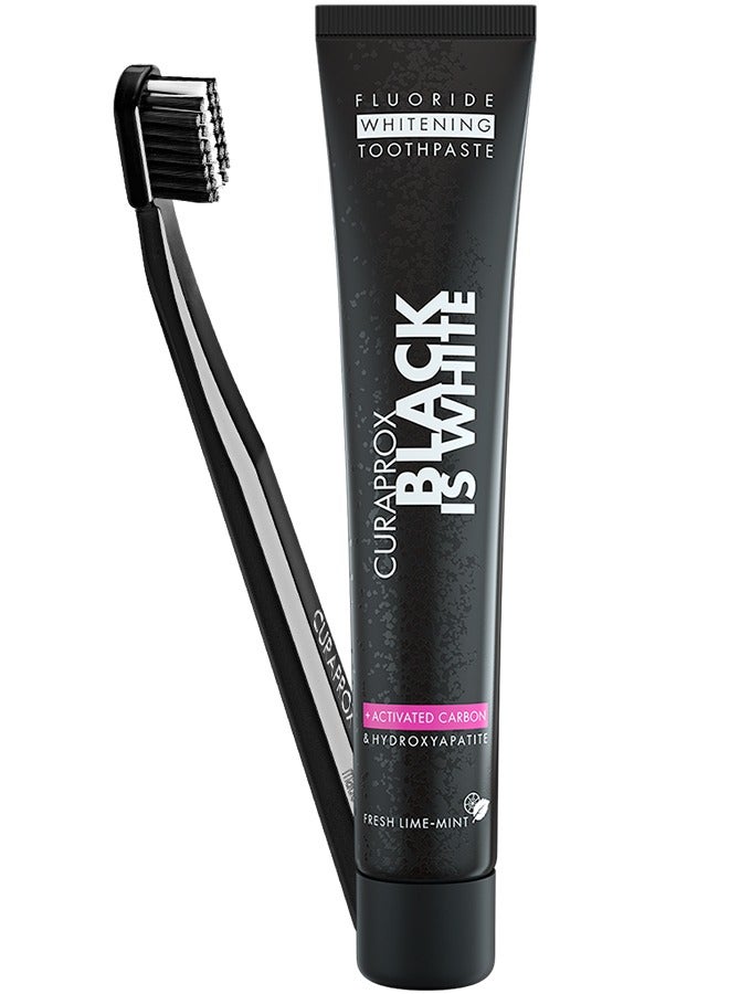 CURAPROX Black is White Toothpaste, 90ml + CS 5460 Ultra-Soft Toothbrush - Activated Charcoal Whitening Toothpaste Set, 2 Count (Pack of 1) - Image 1