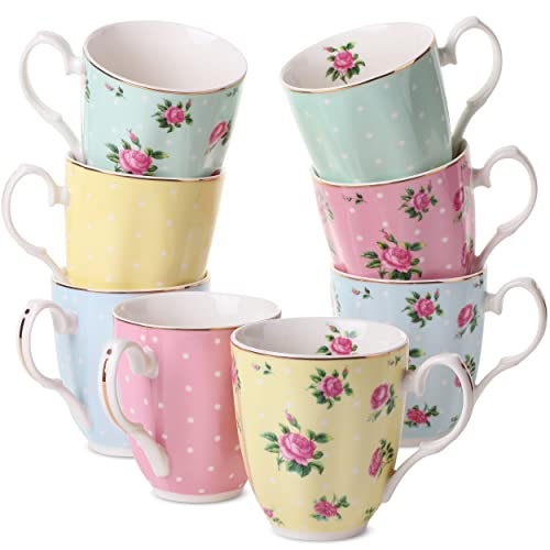 Brew To A Tea BTaT- Royal Coffee Mugs, 12 oz, Set of 8, Porcelain Bone China, Tea Mug, Large Coffee Mugs for Coffee Cups Set, Tea Cups - Image 1