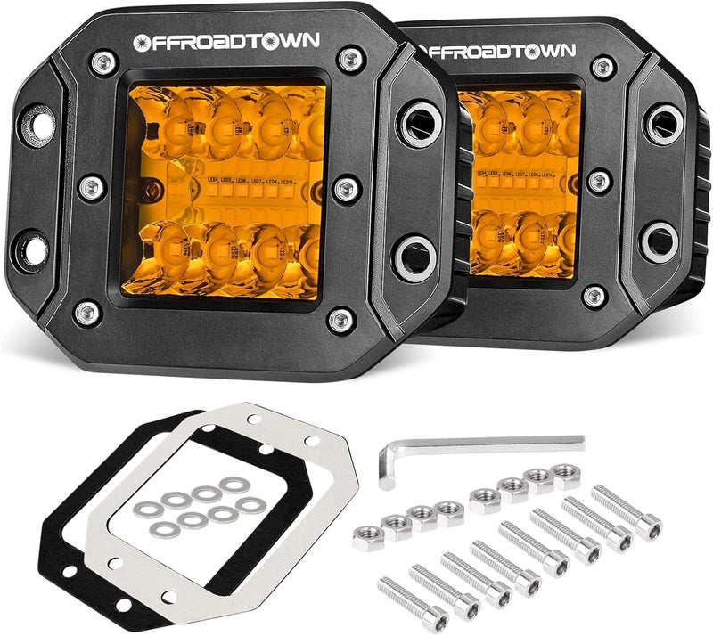 OFFROADTOWN Amber Flush Mount LED Pods, 2pcs 5'' 78W LED Driving Work Lights Spot Flood Combo Fog Light Yellow Lights for Truck Offroad UTV ATV SUV 4x4 Car - Image 1
