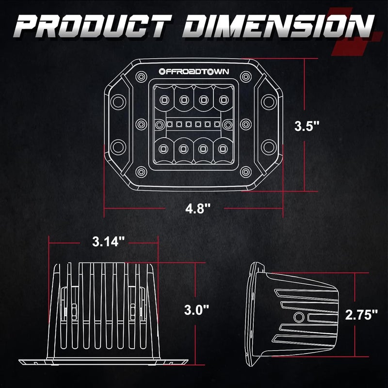 OFFROADTOWN Amber Flush Mount LED Pods, 2pcs 5'' 78W LED Driving Work Lights Spot Flood Combo Fog Light Yellow Lights for Truck Offroad UTV ATV SUV 4x4 Car - Image 2