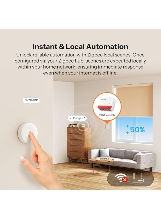 سونوف مفتاح ذكي للستائر الدوّارة من SONOFF بتقنية Zigbee، موديل MINI-ZBRBS، بحجم صغير، يدعم التحكم بالنسبة المئوية، يعمل كمكرر Zigbee، متوافق مع Alexa وGoogle Assistant وHome Assistant، يتطلب سلك محايد، عبوة من 4 قطع - Image 3