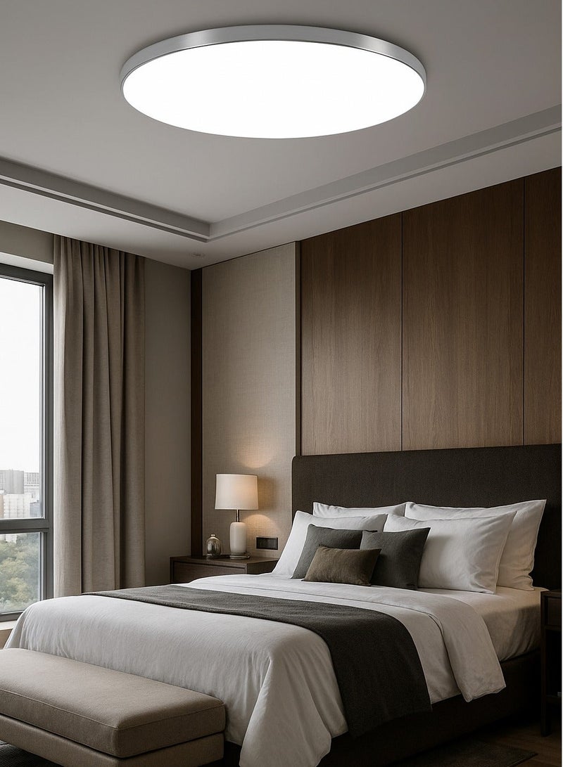 الثريات إضاءة سقف LED حديثة 40 سم – إضاءة سقفية عصرية موفرة للطاقة – تصميم دائري أنيق للمنزل والمطبخ وغرف النوم – لون فضي - Image 1