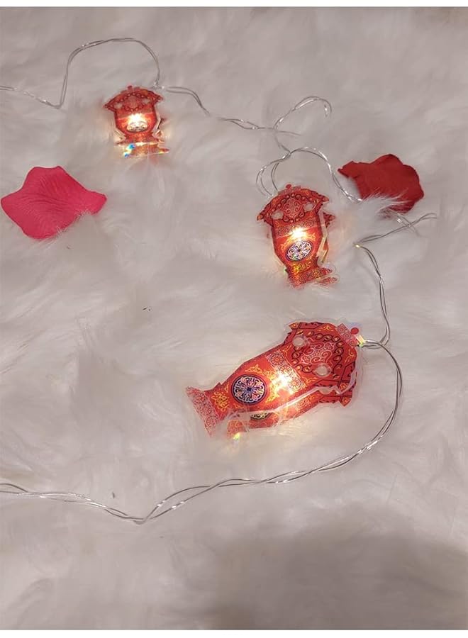 erorex Ramadan String Light Decoration Red Lantern 180Cm 5 Bulbs Battery Operated - Image 1