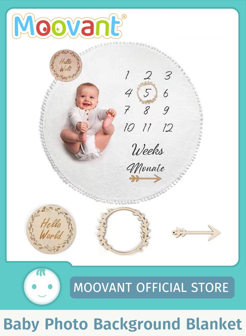 Moovant Baby Milestone Blanket with Milestones Cards Monthly Milestone Blanket Custom Soft Fleece Photography Background Props Dryable Headband Washable Baby Bedding Swaddling Blanket  - Image 1