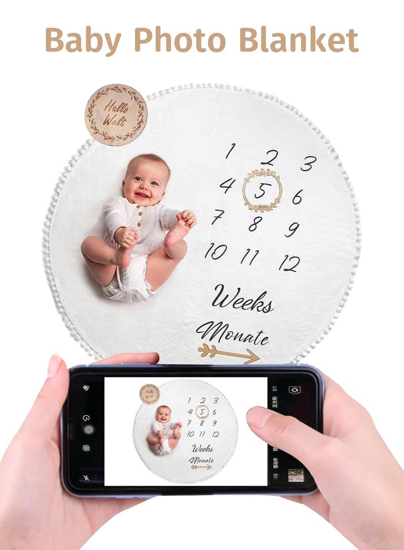 Moovant Baby Milestone Blanket with Milestones Cards Monthly Milestone Blanket Custom Soft Fleece Photography Background Props Dryable Headband Washable Baby Bedding Swaddling Blanket  - Image 5