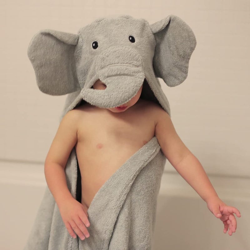 Yikes Twins Hooded Baby Towel for Kids 2-8 | Large 100% Cotton Baby Towel for Girls or Boys | Cute Elephant Bath Towels for Babies and Toddlers - Image 2