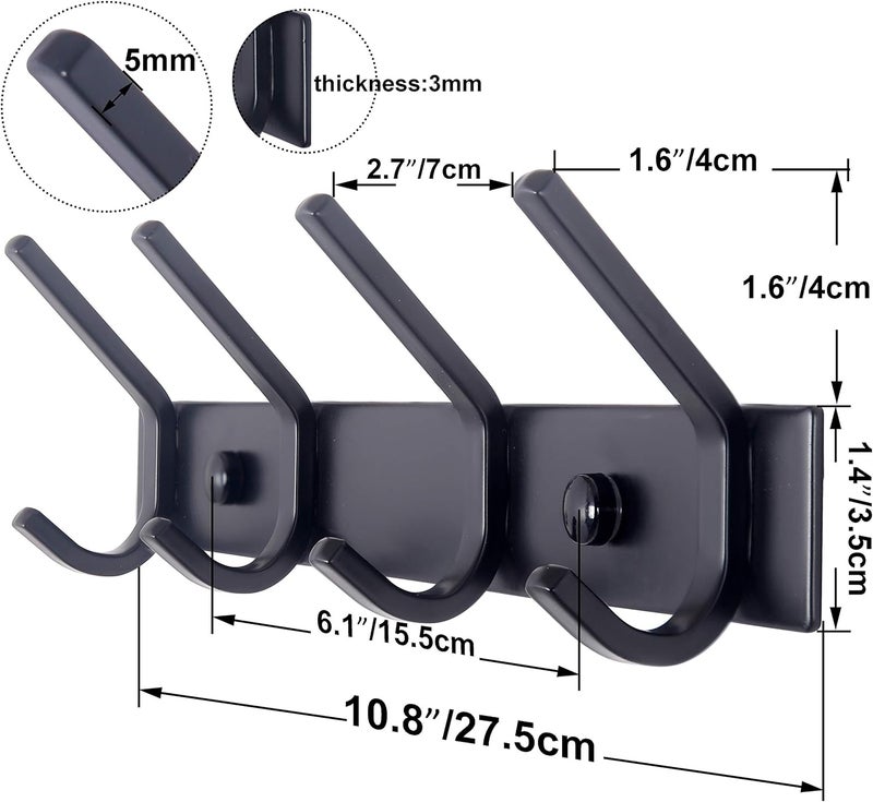 WEBI Coat Rack Wall Mounted,4 Coat Hooks for Hanging Coats,Heavy Duty Metal Hook Rack Hook Rail Coat Hanger Wall Mount for Clothes Entryway Jacket,C-CBG04,Black - Image 2