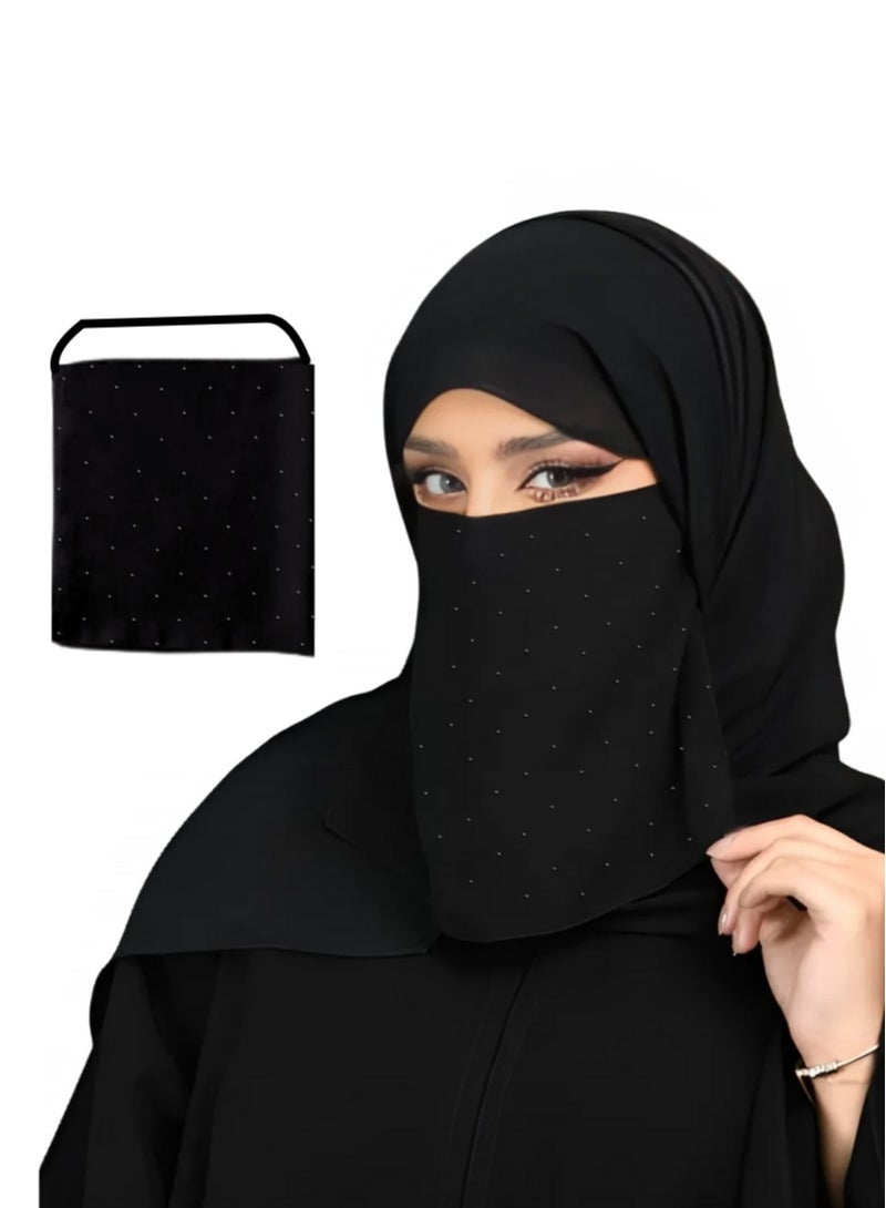 MAHRA CO. 12 x 10 Inch | Chic Half Elastic Niqab with Black Stones | Soft & Airy, Comfortable Modest Wear for Women | Trendy Niqab for Daily Use, Eid, Weddings & Special Occasions - Image 1