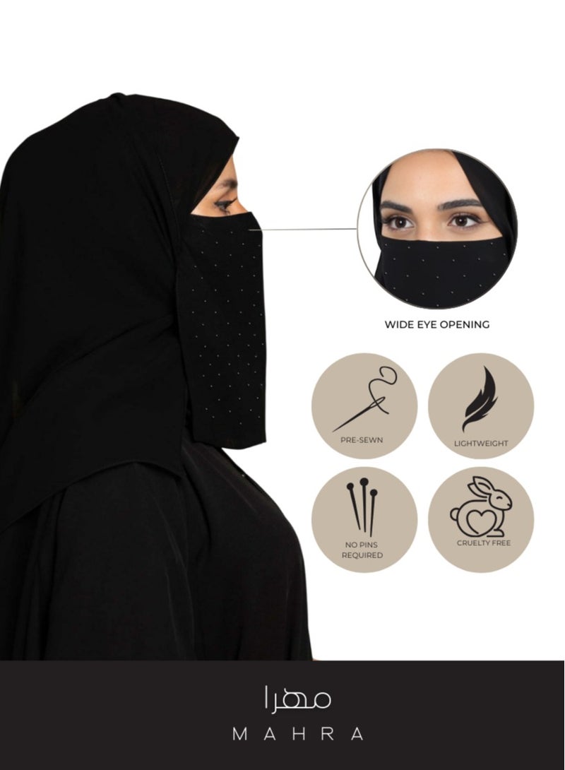 MAHRA CO. 12 x 10 Inch | Chic Half Elastic Niqab with Black Stones | Soft & Airy, Comfortable Modest Wear for Women | Trendy Niqab for Daily Use, Eid, Weddings & Special Occasions - Image 4