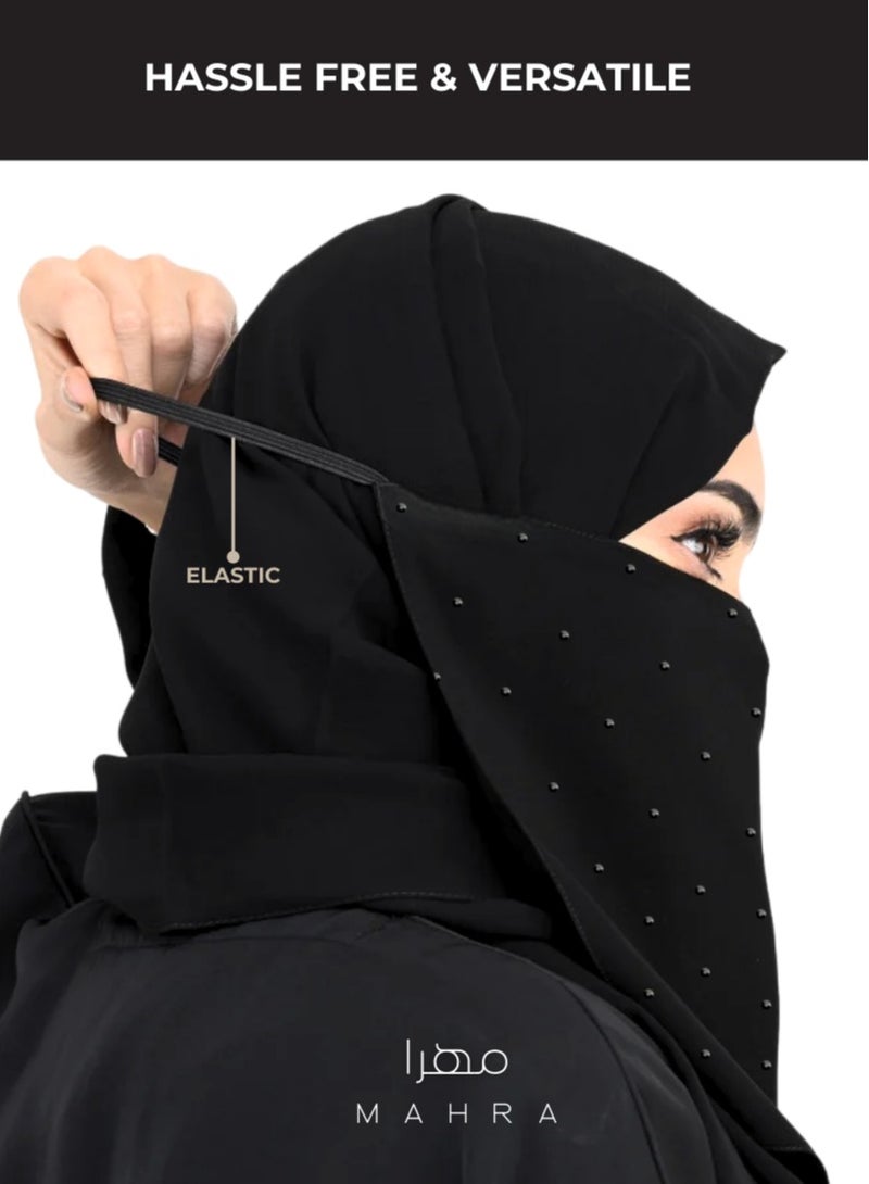 MAHRA CO. 12 x 10 Inch | Chic Half Elastic Niqab with Black Stones | Soft & Airy, Comfortable Modest Wear for Women | Trendy Niqab for Daily Use, Eid, Weddings & Special Occasions - Image 5