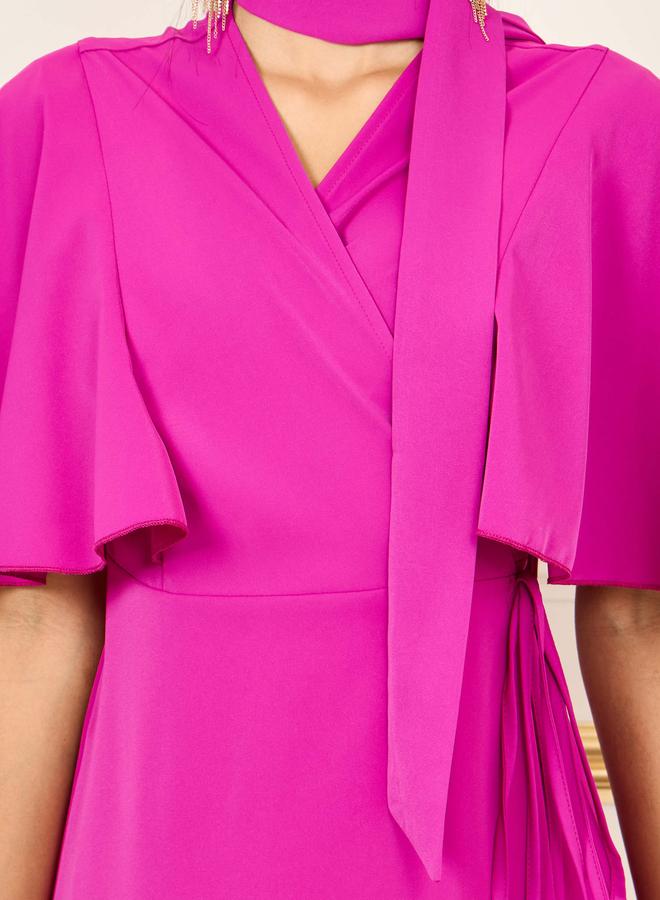 Styli Styli Solid Angel Sleeves Wrap Midi Dress - Image 3