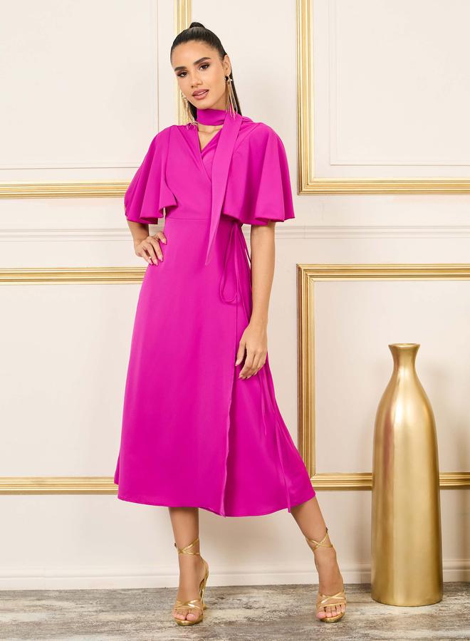Styli Styli Solid Angel Sleeves Wrap Midi Dress - Image 1