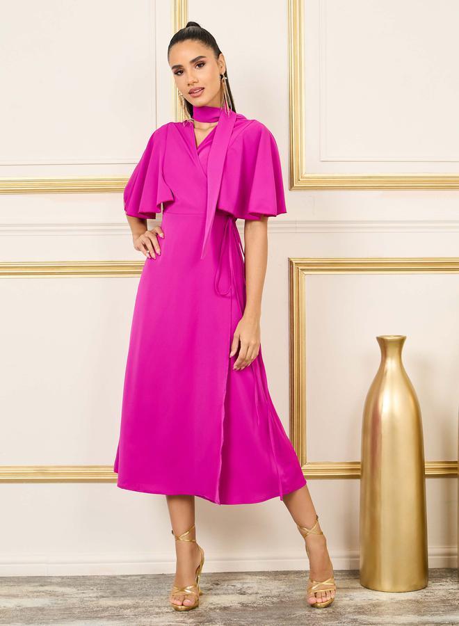 Styli Styli Solid Angel Sleeves Wrap Midi Dress - Image 5