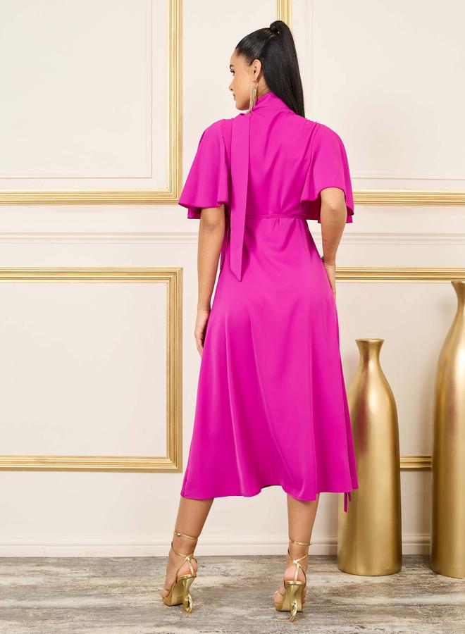 Styli Styli Solid Angel Sleeves Wrap Midi Dress - Image 4