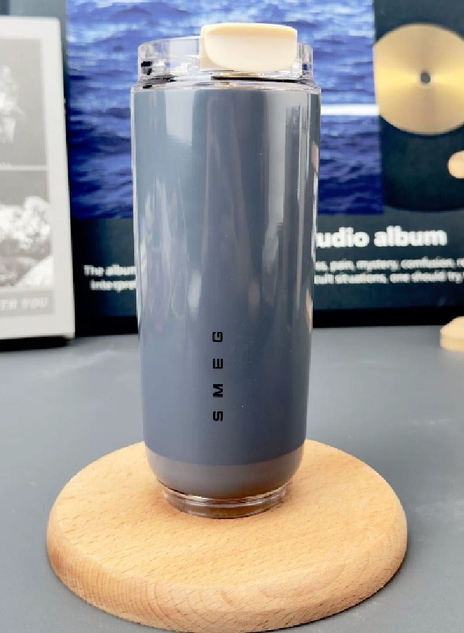 smeg Beverage Cup Travel Portable Car Drinking Cup Stainless Steel Vacuum Leak proof 420ML Coffee Thermos（Grey） - Image 1