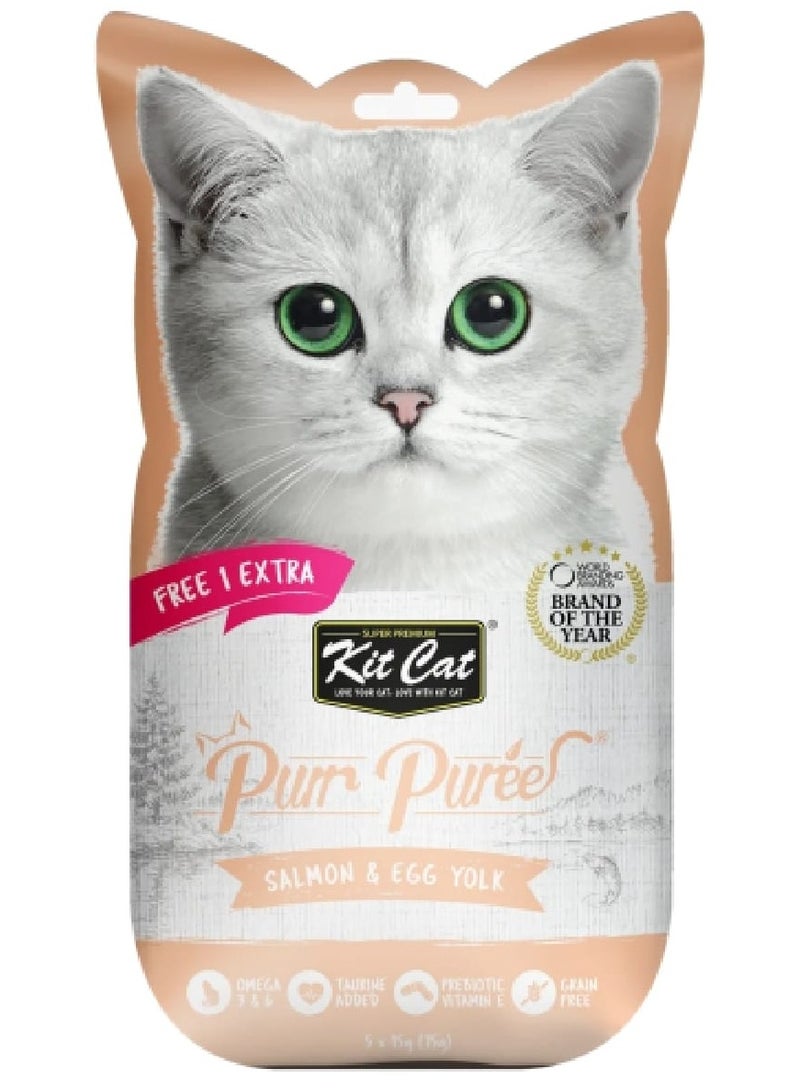 Kit Cat Puree Salmon & Egg Yolk (5+1x75g) - Image 1