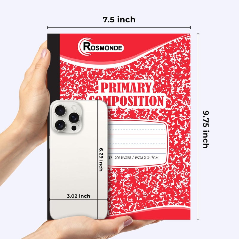 Rosmonde Composition Notebooks Primary Ruled 5 Pack, 200 Pages (100 Sheets), Color Marble Composition Notebook, Sewn Binding Hard Cover, Primary Composition Notebook, Writing Dotted Lined - Image 3