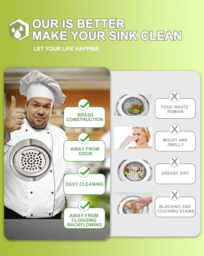 iVIGA Commercial Sink Drain: 3-1/2" Sink Opening Waste Drain Valve - Brass Kitchen Sink Drain With Twist Handle - Commercial Sink Stopper Prevents Sink Clogged Overflow For Restaurant Multi-Basin Sink - Image 5