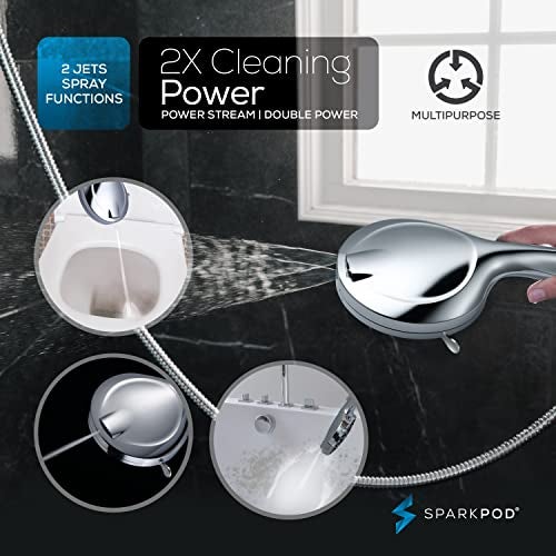 SparkPod 10-Mode Handheld Shower Head with Filter - 5" High Pressure Filtered Shower Head with Touch-to-Clean Nozzles, Built-In Power Jet, Stainless Steel 6ft Hose & Bracket (Polished Chrome) - Image 2