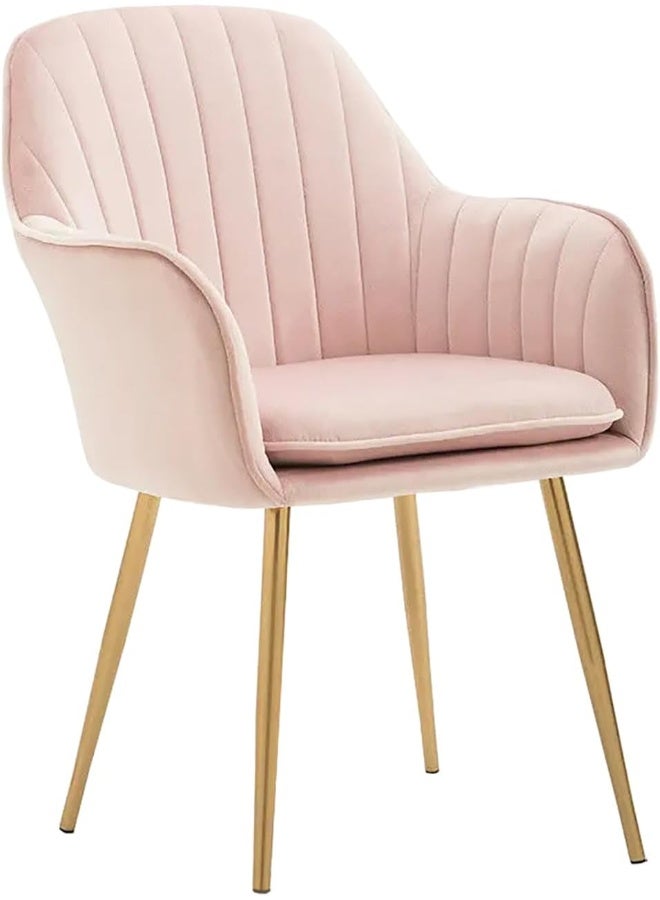 Poppins Home Poppins HOME Modern Nordic Design Cozy Light Luxury Simple And Durable Velvet Dining Chairs in Gold Leg (Pink) - Image 1
