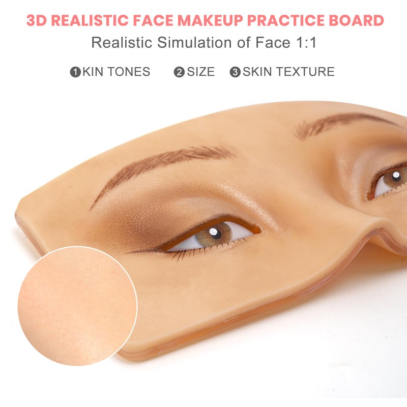 FTOYIN Makeup Practice Face Board FTOYIN, Silicone 3D Realistic Pad for Makeup Beginners and Professional Enthusiasts, Eyeshadow Eyeliner Eyebrow Lash mapping Realistic Face Skin Eye Make up Practice Model - Image 2