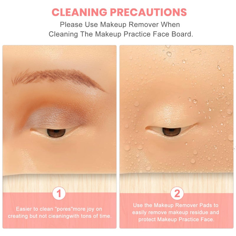 FTOYIN Makeup Practice Face Board FTOYIN, Silicone 3D Realistic Pad for Makeup Beginners and Professional Enthusiasts, Eyeshadow Eyeliner Eyebrow Lash mapping Realistic Face Skin Eye Make up Practice Model - Image 3