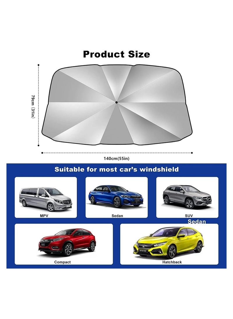 Generic Car Sun Shade, Windshield Sun Shade Uv Rays Protection For Car, Foldable Umbrella Car Shade, Easy To Use Car Sun Shade, The Car Sun Shade Comes With Leather Storage Pouch For Easy Storage  - Image 3