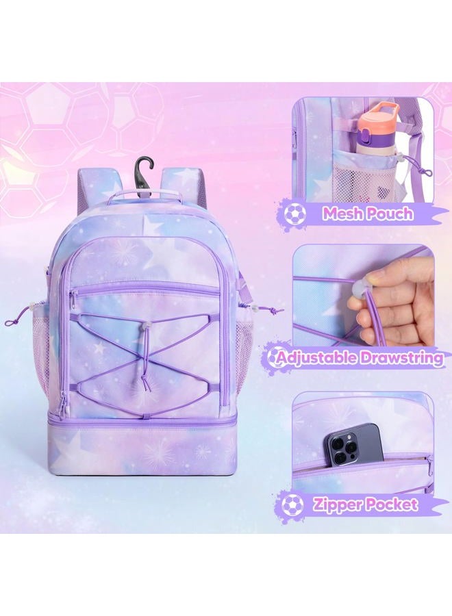 Smasrob Soccer Bags for Girls with Separate Ball Pocket and Shoe Compartment, Sports Backpack for Soccer, Basketball, Volleyball, Purple - Image 2