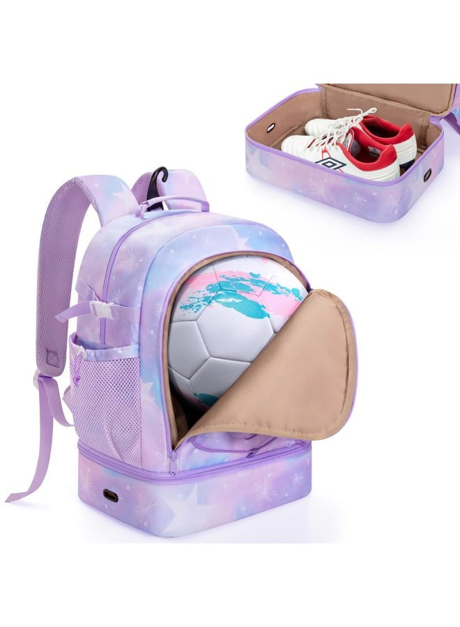 Smasrob Soccer Bags for Girls with Separate Ball Pocket and Shoe Compartment, Sports Backpack for Soccer, Basketball, Volleyball, Purple - Image 1