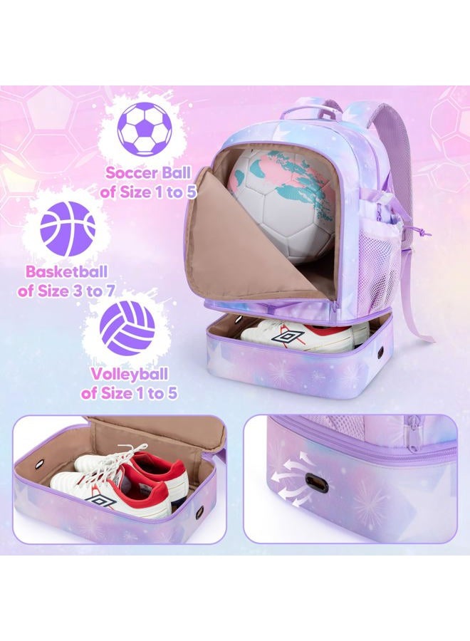 Smasrob Soccer Bags for Girls with Separate Ball Pocket and Shoe Compartment, Sports Backpack for Soccer, Basketball, Volleyball, Purple - Image 3