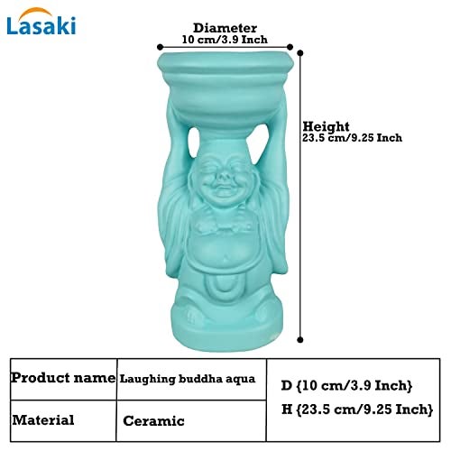 Lasaki Laughing Buddha Aqua Ceramic Pots for Indoor Plants, Planters, Flower, Gamla, Outdoor, Balcony, Home, Garden, Office Decor, Succulent(D-10 X H-23.5 Cm) (Plants Not Included) - Image 2