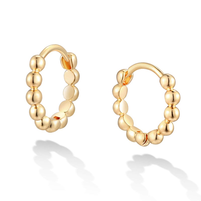 LOYATA Beaded Hoop Earrings Gold Huggie Sleeper 14K Gold Plated Dainty Small Simple Hypoallergenic Jewelry Gift for Women - Image 1