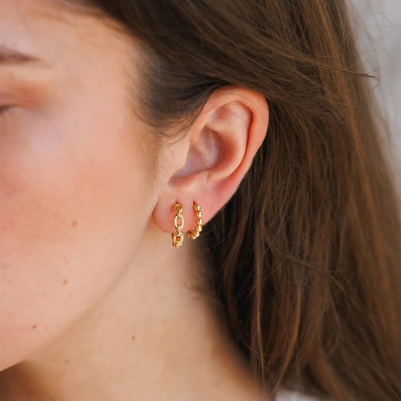 LOYATA Beaded Hoop Earrings Gold Huggie Sleeper 14K Gold Plated Dainty Small Simple Hypoallergenic Jewelry Gift for Women - Image 4