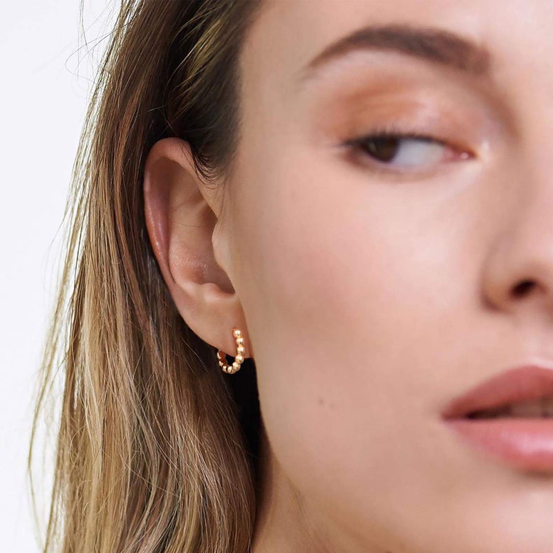 LOYATA Beaded Hoop Earrings Gold Huggie Sleeper 14K Gold Plated Dainty Small Simple Hypoallergenic Jewelry Gift for Women - Image 2