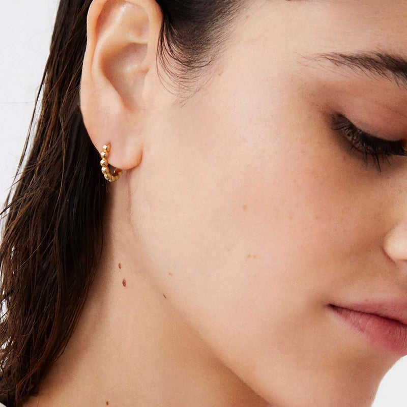 LOYATA Beaded Hoop Earrings Gold Huggie Sleeper 14K Gold Plated Dainty Small Simple Hypoallergenic Jewelry Gift for Women - Image 3