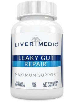 Liver Medic Leaky Gut Repair (60 Capsules) – Glutamine Capsules w/ Slippery Elm and Marshmallow Root - Leaky Gut Repair Supplements for IBS relief, Bloating, Heartburn, & Gut Health – Vegetarian Capsules  - Image 1